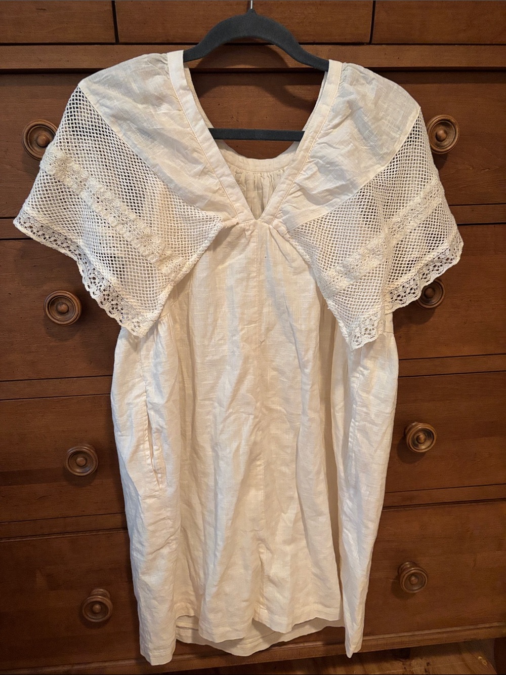 Old Nave lined NWOT Women's White Lace-Trim linen Cotton dress Sz XS View 3